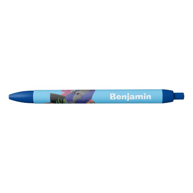 Funny shark watching TV cartoon Black Ink Pen (Front)