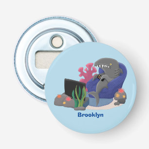 Funny shark watching TV cartoon Bottle Opener