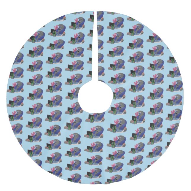 Funny shark watching TV cartoon  Brushed Polyester Tree Skirt (Front)