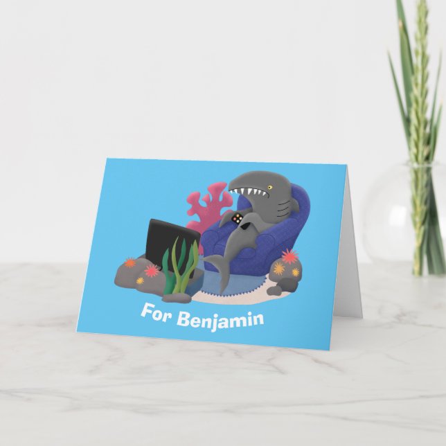 Funny shark watching TV cartoon Card (Front)