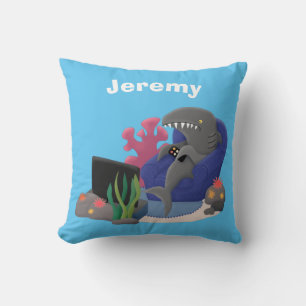 Funny shark watching TV cartoon Cushion