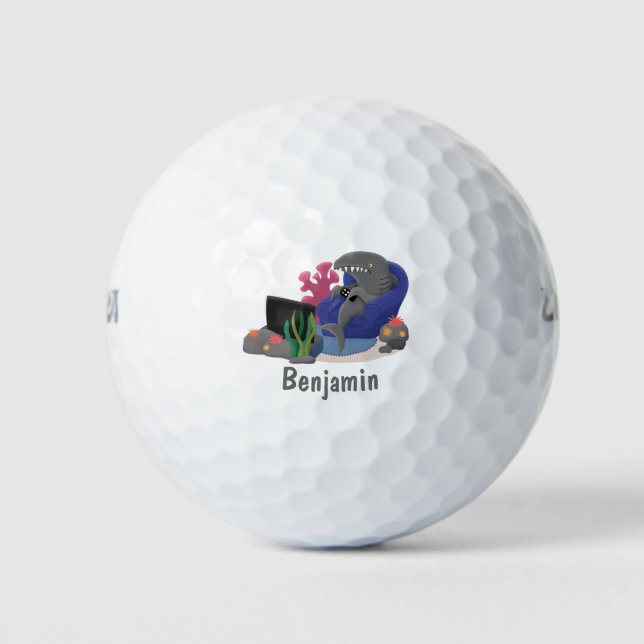 Funny shark watching TV cartoon Golf Balls (Front)