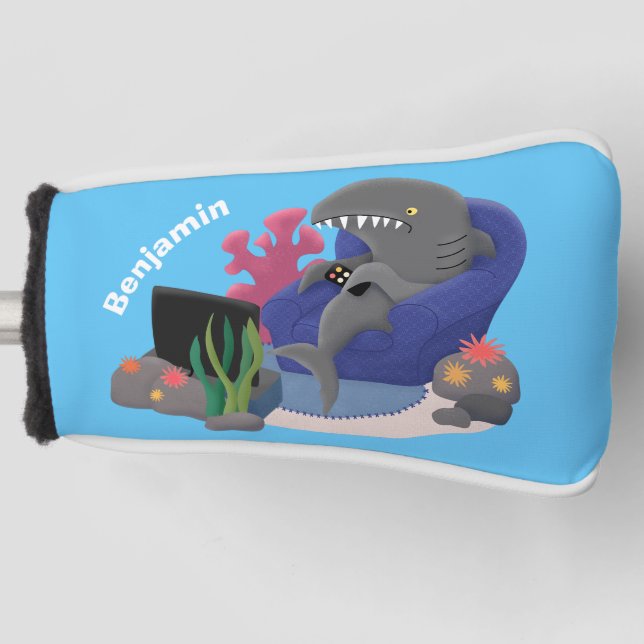 Funny shark watching TV cartoon Golf Head Cover (Front)