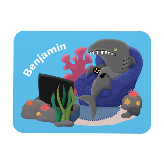 Funny shark watching TV cartoon Magnet (Horizontal)