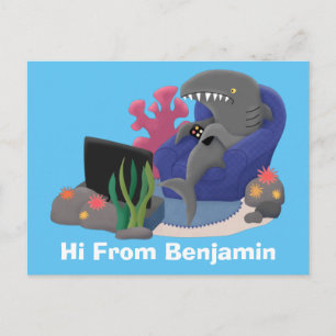 Funny shark watching TV cartoon Postcard