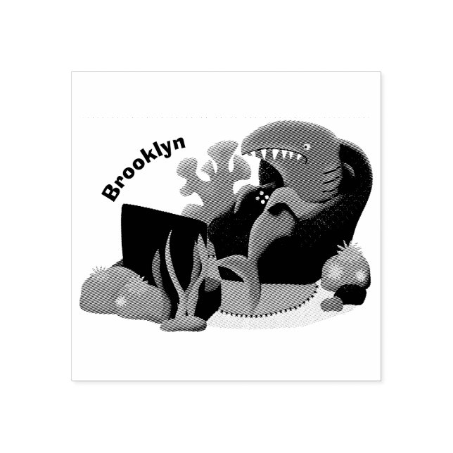 Funny shark watching TV cartoon Rubber Stamp (Imprint)