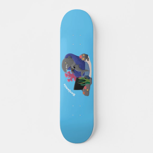 Funny shark watching TV cartoon Skateboard (Front)