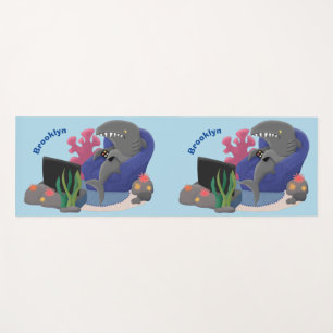 Funny shark watching TV cartoon Yoga Mat