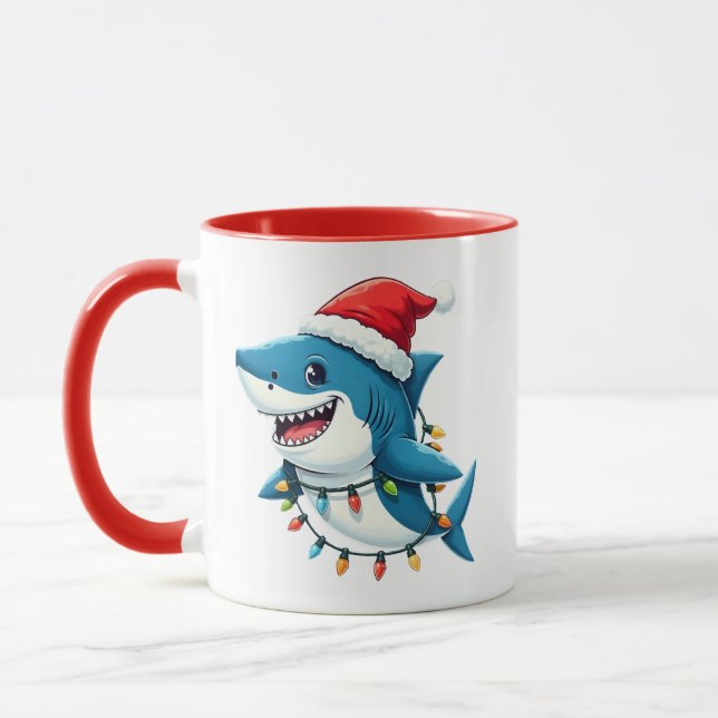Funny Shark Wearing Santa Christmas Hat  Mug (Left)
