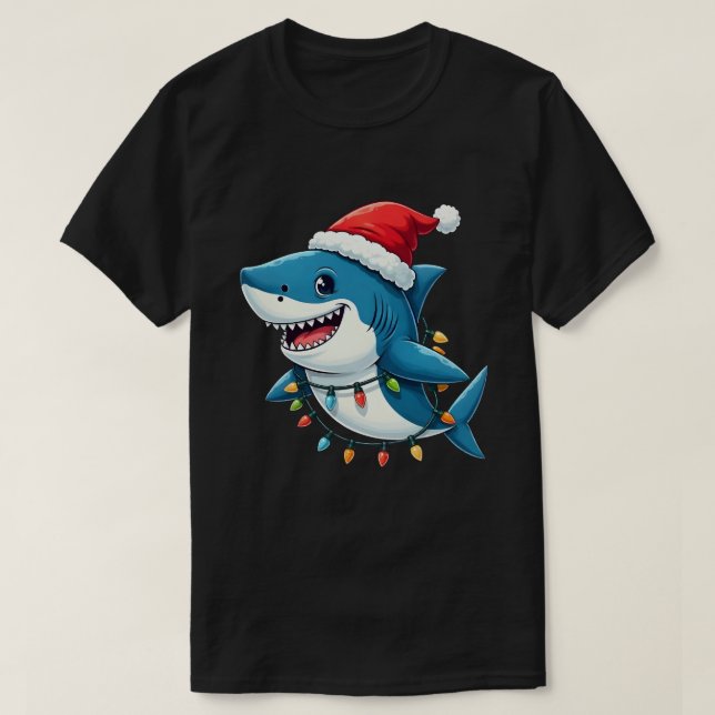 Funny Shark Wearing Santa Christmas Hat  T-Shirt (Design Front)