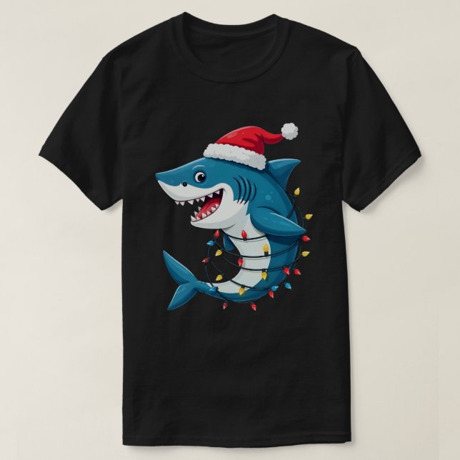 Funny Shark Wearing Santa Christmas Hat  T-Shirt (Design Front)