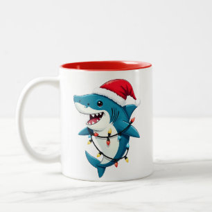 Funny Shark Wearing Santa Christmas Hat Two-Tone Coffee Mug