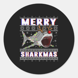 Funny Sharkmas Shark Ugly Christmas Sweaters  Classic Round Sticker