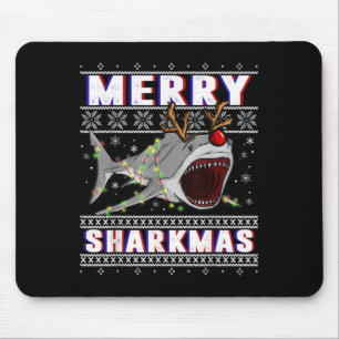 Funny Sharkmas Shark Ugly Christmas Sweaters  Mouse Mat