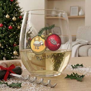 Funny Sheep Baa Humbug! Christmas Scrooge Cartoon Stemless Wine Glass