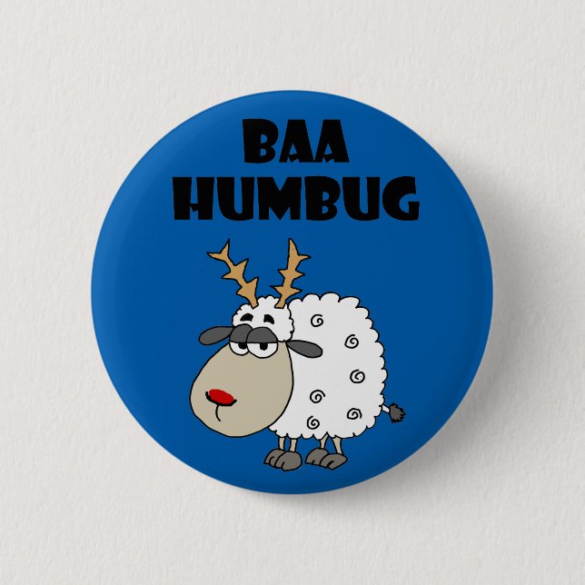 Funny Sheep Bah Humbug Christmas Pun Cartoon 6 Cm Round Badge (Front)