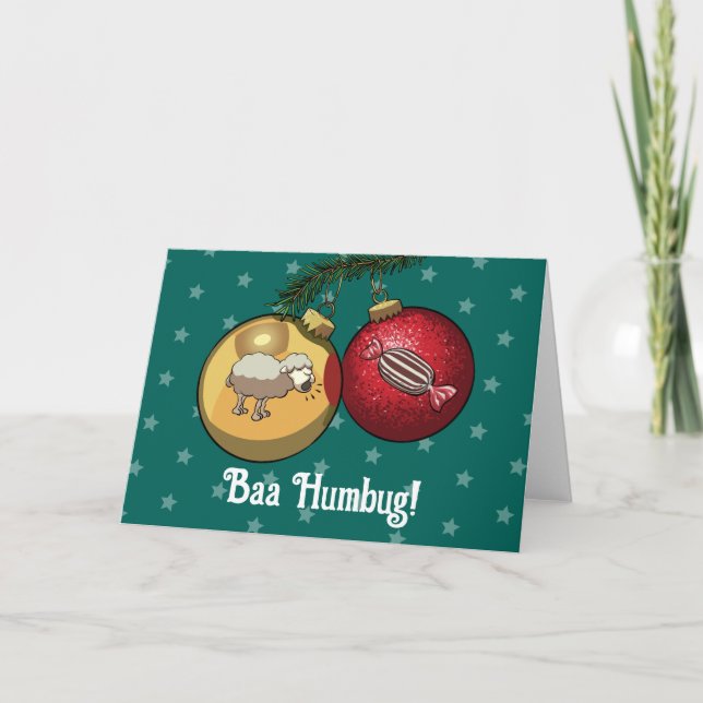 Funny Sheep Christmas Candy Baa Humbug Cartoon Holiday Card (Front)