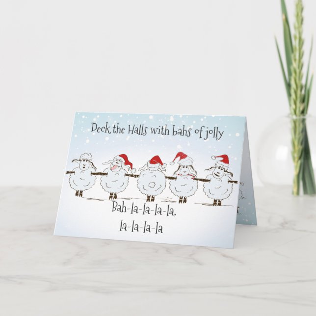 Funny Sheep Christmas  Deck the Halls Holiday Card (Front)