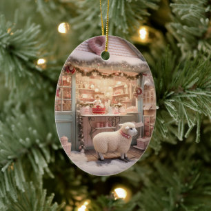 Funny sheep christmas, Gift for farm lovers Ceramic Tree Decoration