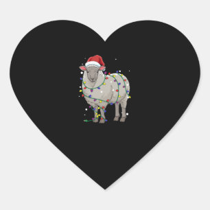 Funny Sheep Christmas Santa Claus Gift Heart Sticker