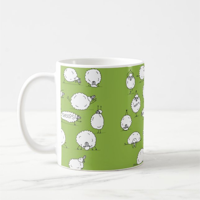 Funny sheep doing yoga, sketch coffee mug (Left)