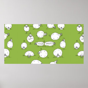 Funny sheep doing yoga, sketch poster
