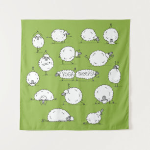 Funny sheep doing yoga, sketch tapestry