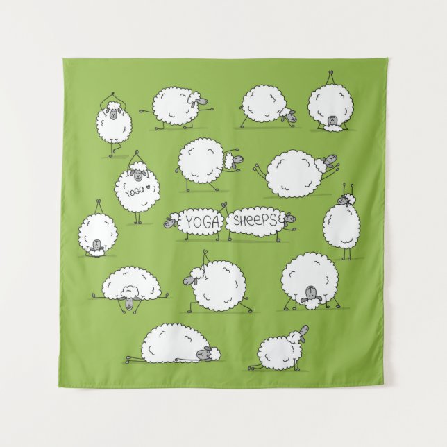 Funny sheep doing yoga, sketch tapestry (Front)