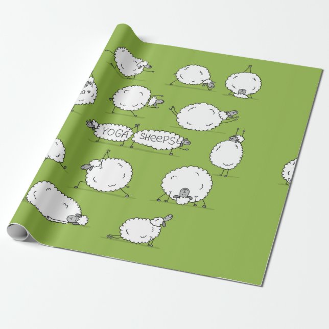 Funny sheep doing yoga, sketch wrapping paper (Unrolled)