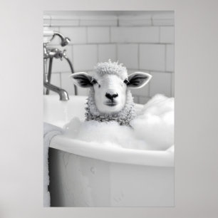 Funny Sheep in Bathtub Print Quirky Bathroom Wall