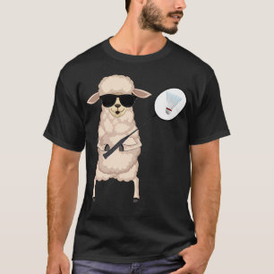 Funny Sheep Lamb Wearing Sunglasses Playing Badmin T-Shirt