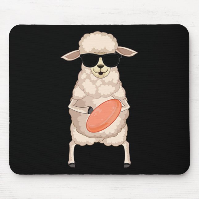 Funny Sheep Lamb Wearing Sungles Playing Disc Golf Mouse Mat (Front)