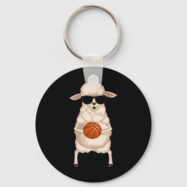 Funny Sheep Lamb Wearing Sungles Playing Sketll  Key Ring (Front)