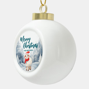 Funny Sheep Lamp Merry Xmas tree snow Holiday pa Ceramic Ball Christmas Ornament