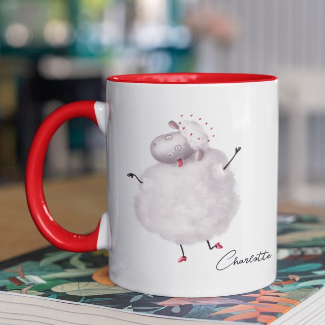 Funny Sheep Love Heart Personalised Name Mug (Creator Uploaded)