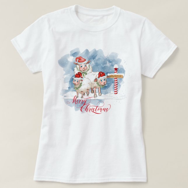 Funny Sheep Lovers Christmas North Pole T-Shirt (Design Front)