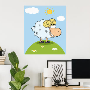 Funny Sheep On A Hill Poster