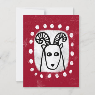 Funny Sheep Ram On Red Greeting Card