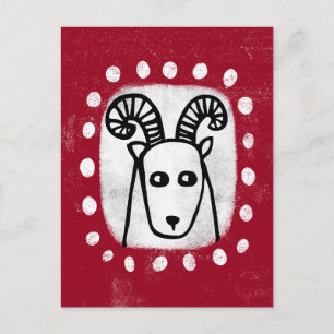 Funny Sheep Ram On Red Postcard