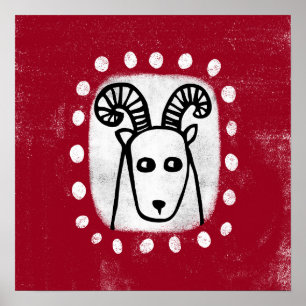 Funny Sheep Ram On Red Poster Wall Art