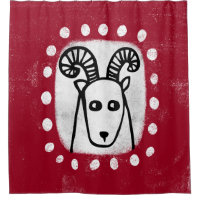Funny Sheep Ram On Red Shower Curtain