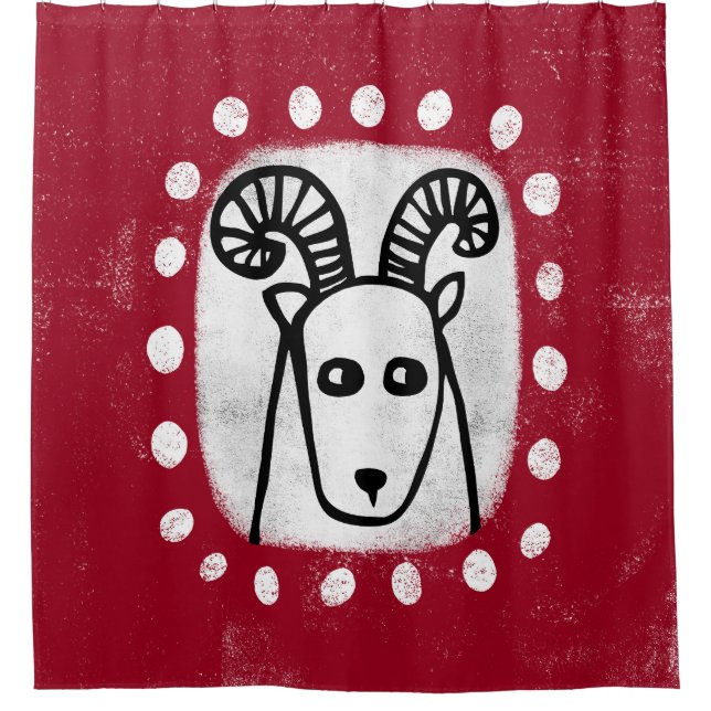 Funny Sheep Ram On Red Shower Curtain (Front)