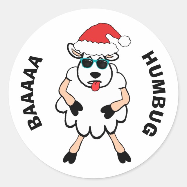 Funny Sheep Santa Baa Humbug Christmas Classic Round Sticker (Front)