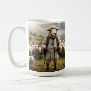 Funny Sheep Shepard With His Flock Of Sheep, Coffee Mug