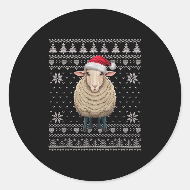 Funny Sheep Ugly Christmas Sweater Santa Xmas Pjs  Classic Round Sticker (Front)