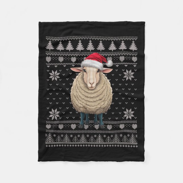 Funny Sheep Ugly Christmas Sweater Santa Xmas Pjs  Fleece Blanket (Front)