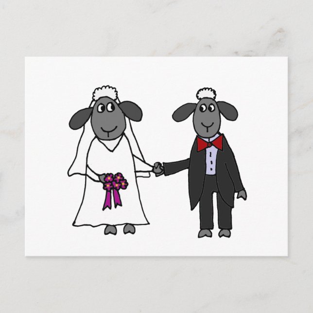 Funny Sheep Wedding Cartoon Postcard (Front)