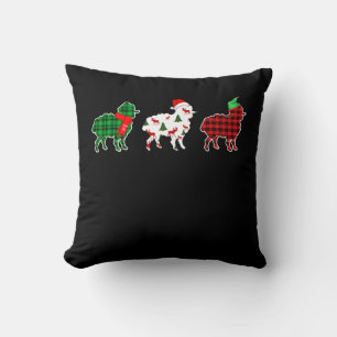 Funny Sheep Xmas Tree Lights   Red Plaid Gift Cushion