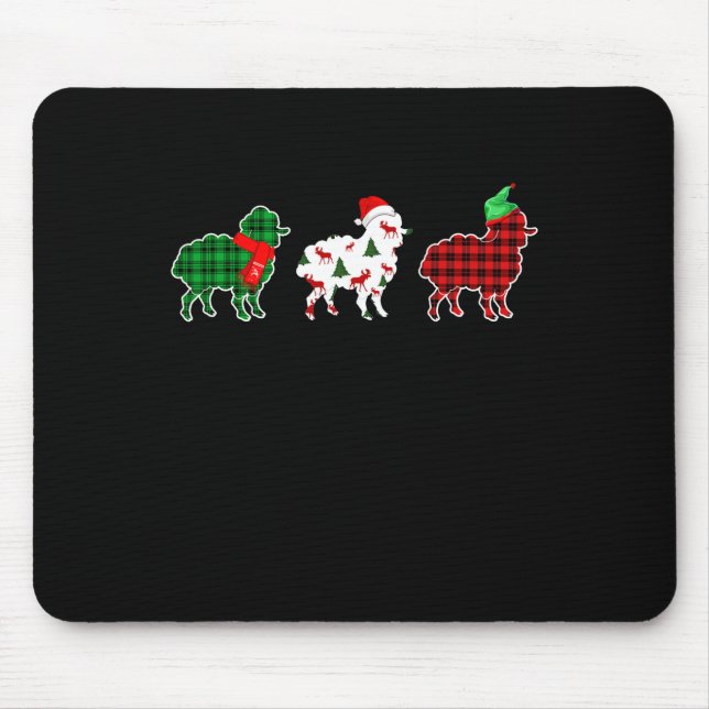 Funny Sheep Xmas Tree Lights | Red Plaid Gift Mouse Mat (Front)