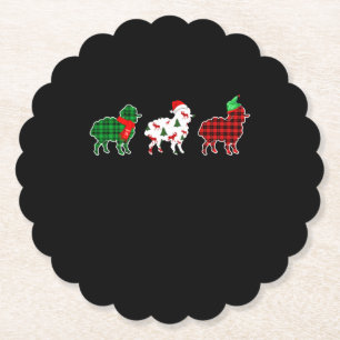 Funny Sheep Xmas Tree Lights Red Plaid Gift Paper Coaster